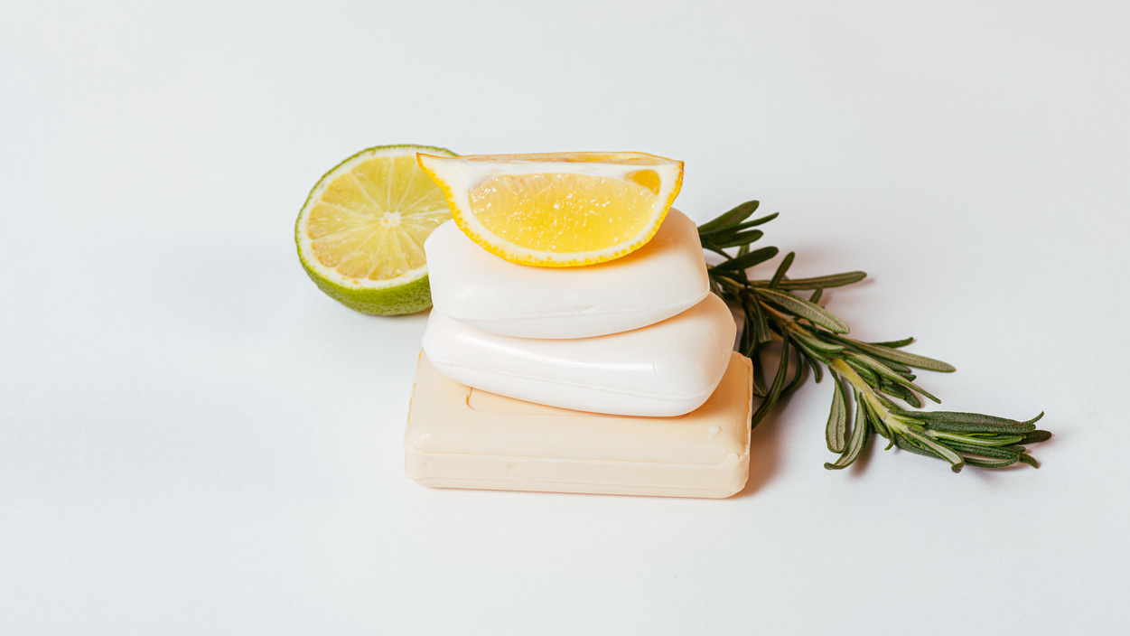 Natural Organic Soap Bars Stacked with Lemon